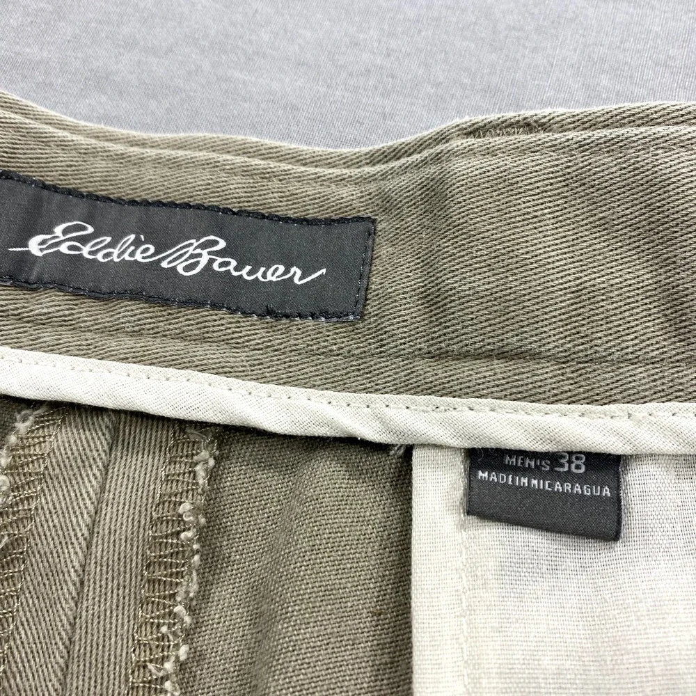 Eddie Bauer Pants Mens 38x27 Khaki Relaxed Fit Pleated Cuffed Chino Casual Dress